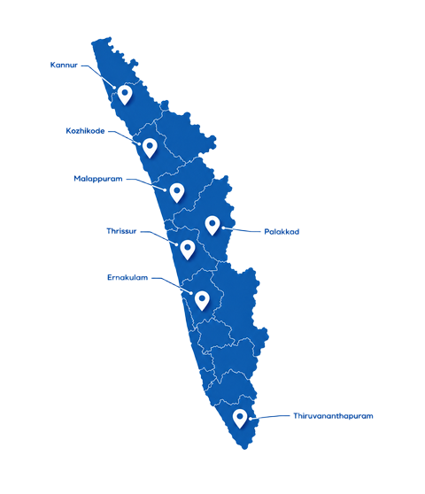 Kerala distribution network map with stock point locations